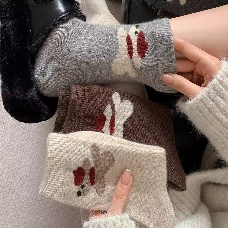 秋冬款羊毛袜子女中筒袜堆堆袜冬天卡通可爱小狗灰色袜子冬季保暖,女士内衣/男士内衣/家居服,长筒袜,淘宝优惠券,粉丝福利购,淘宝优惠卷