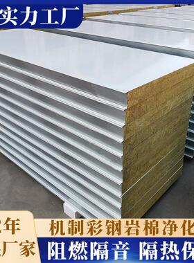 机制岩棉彩钢净化板级不燃10075夹心隔墙板隔热保温净化岩棉板