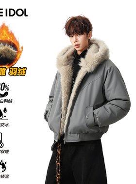 Idle Idol美式高级感座山雕羽绒服男款毛领加厚派克服情侣外套男