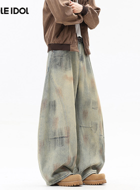 Idle Idol美式复古水洗弯刀牛仔裤男士秋季脏染做旧休闲百搭长裤