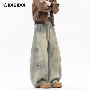 Idol美式 脏染做旧休闲百搭长裤 复古水洗弯刀牛仔裤 秋季 男士 Idle