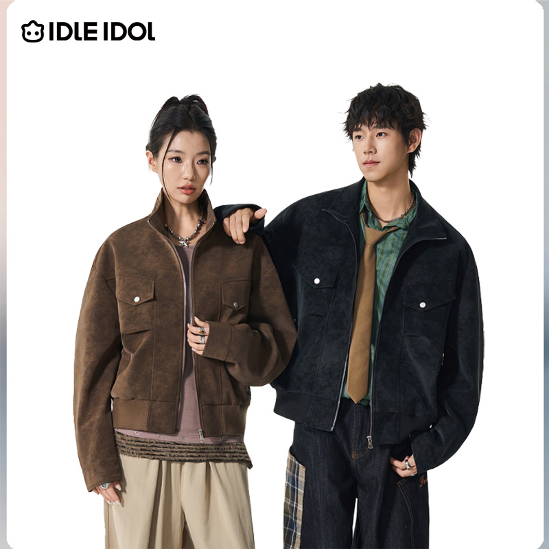 Idle Idol美式复古机车服外套男2025秋季新款宽松情侣皮衣夹克