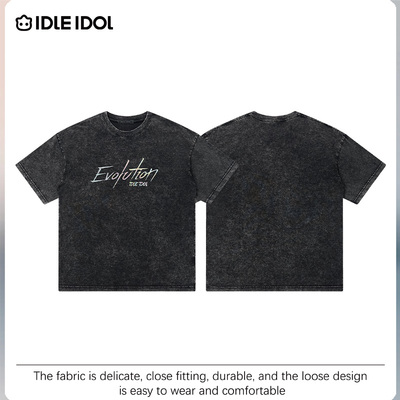 Idle Idol夏季美式潮牌做旧水洗镭射印花纯棉短袖男女宽松休闲T恤