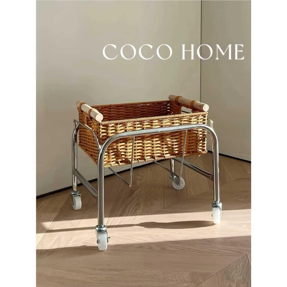 COCO 零食收纳推车可移动置物架家用客厅手提篮子仿藤编脏衣篓