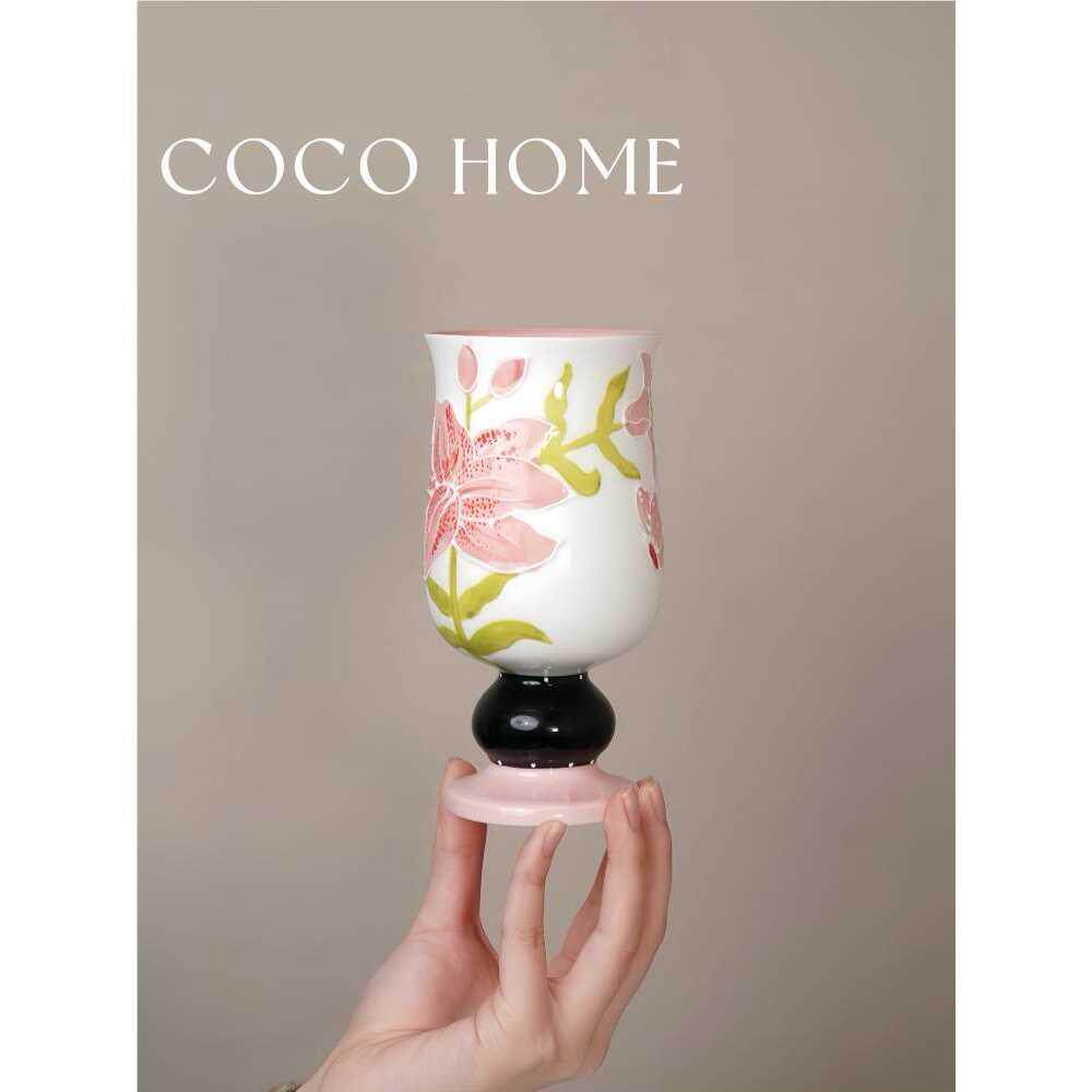 COCO 手绘釉下彩濑户烧马克杯陶瓷百合手握杯乔迁结婚闺蜜送礼
