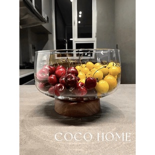 日式 COCO 高脚玻璃果盘家用高颜值客厅茶几复古水果篮民宿水果盘