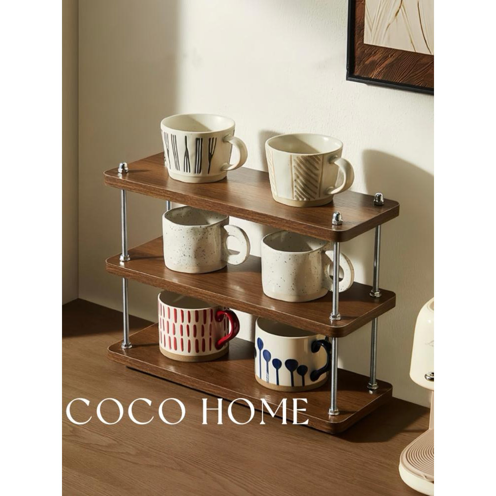COCO 中古风茶杯架厨房置物架台面办公隔层桌面新中式收纳架子 ·