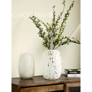 COCO 花瓶轻奢高级感白色玻璃花瓶摆件大号圆形窄口鲜花插花花器