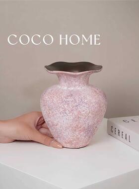 COCO 法式高级轻奢复古做旧粉色陶瓷花瓶中古优雅桌面水培花瓶