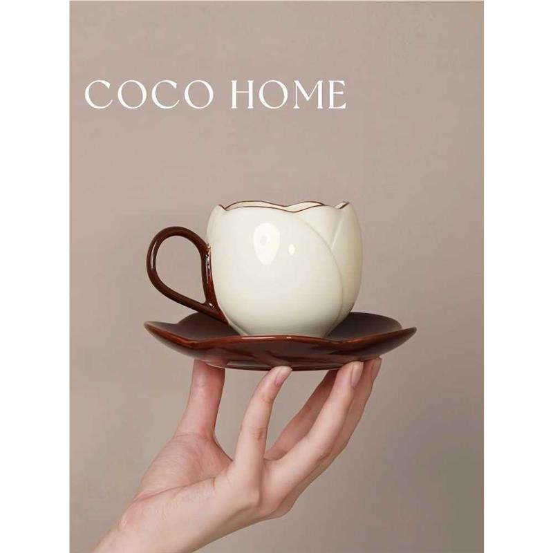 COCO 中古风精致咖啡杯碟套装家用高级感陶瓷杯碟礼物下午茶杯子