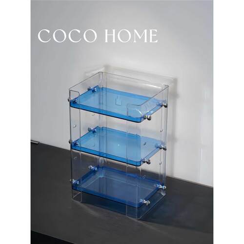 COCO 透明蓝色台面分层置物架浴室洗手盆高级护肤品调节收纳架子