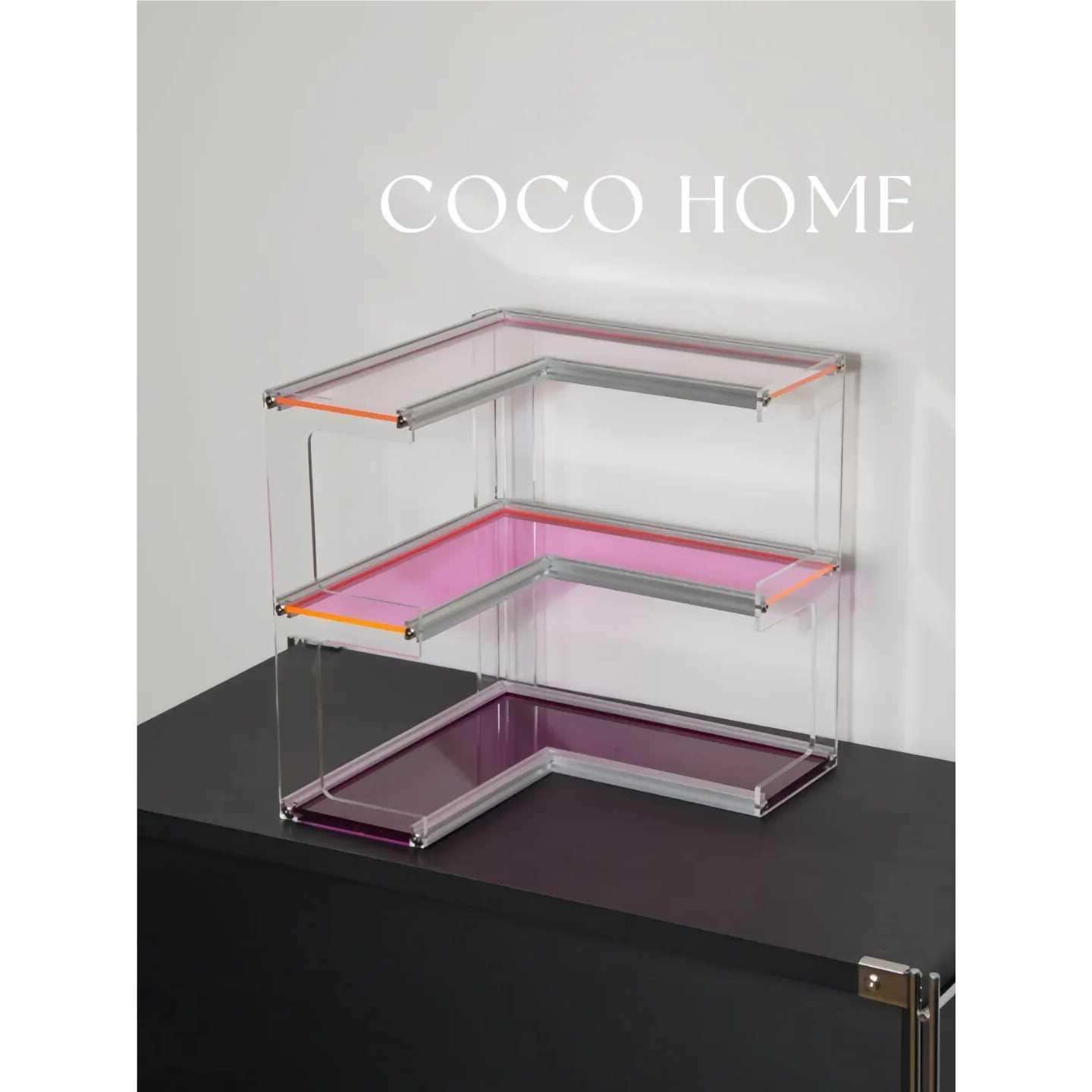 COCO 新款拐角亚克力置物架彩色多巴胺桌面书架化妆桌多层收纳架