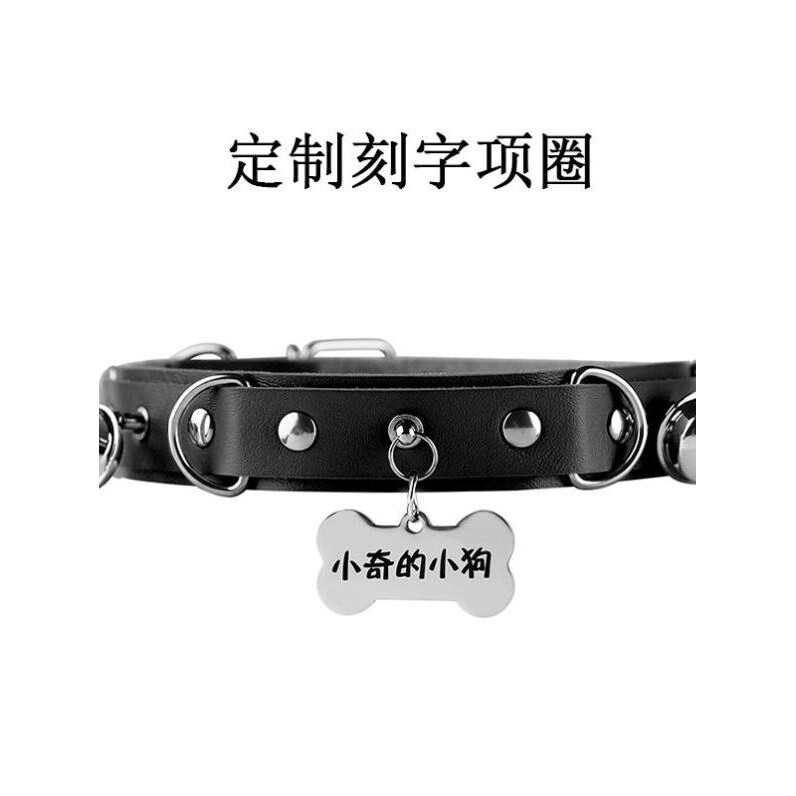 项圈情调小狗狗牌项圈女m定制刻字主人铃铛项圈男m小狗choker颈圈