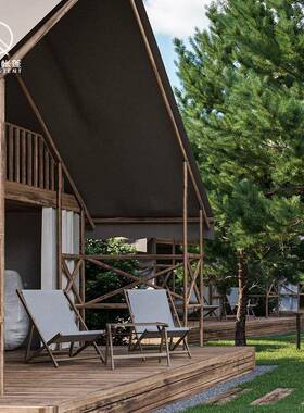 亲子度38909假营地仿古木屋复式层两楼帐双篷别墅户外露营室一厅