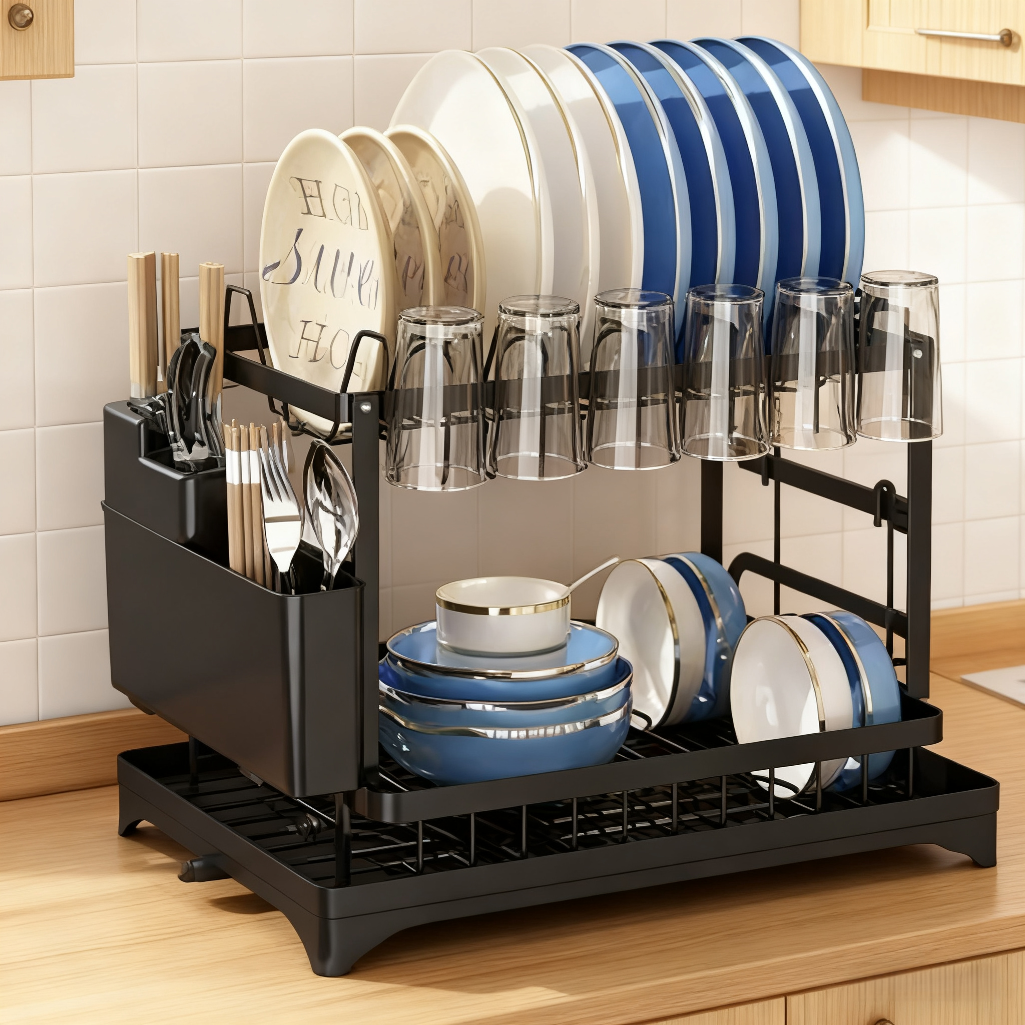 2025新款厨房置物架台面碗架沥水架多功能餐具收纳架家用免打孔