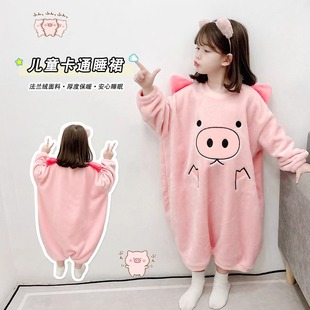 儿童睡袋女童冬季珊瑚绒保暖连体睡衣法兰绒睡裙加绒带暗扣防踢被