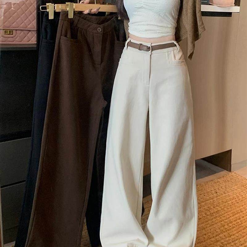 加绒加厚高腰阔腿裤女2025秋冬新款百搭显瘦直筒小个子休闲长裤子,女装/女士精品,休闲裤,淘宝优惠券,粉丝福利购,淘宝优惠卷