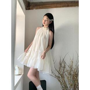 红人馆挂脖连衣裙女2025新款夏季高端精致茶歇法式气质设计感裙子