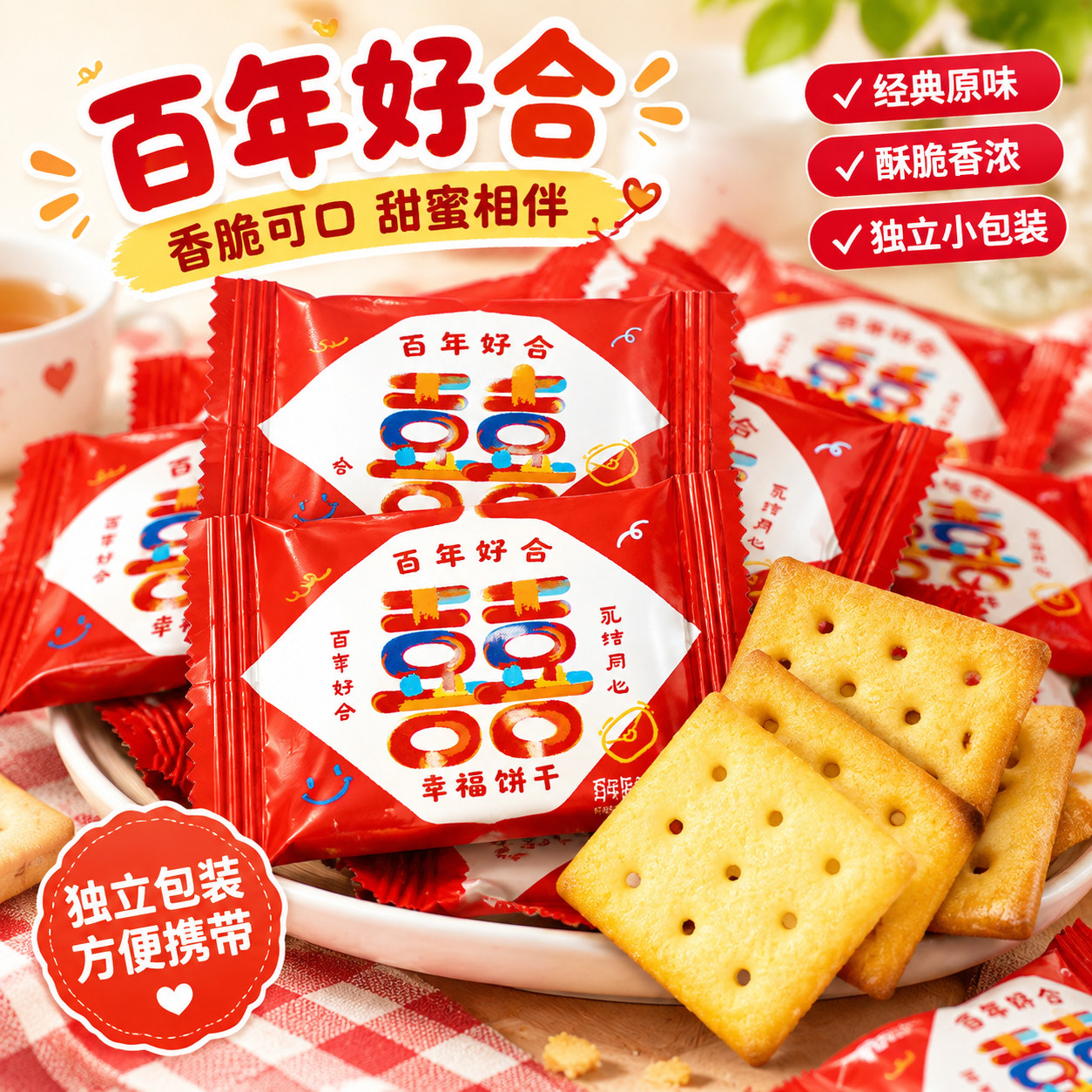 夏目良人 百年好合喜饼马铃薯饼干订婚结婚专用喜糖伴手礼小零食