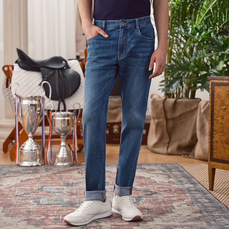 伦德马商务休闲直筒宽松牛仔裤