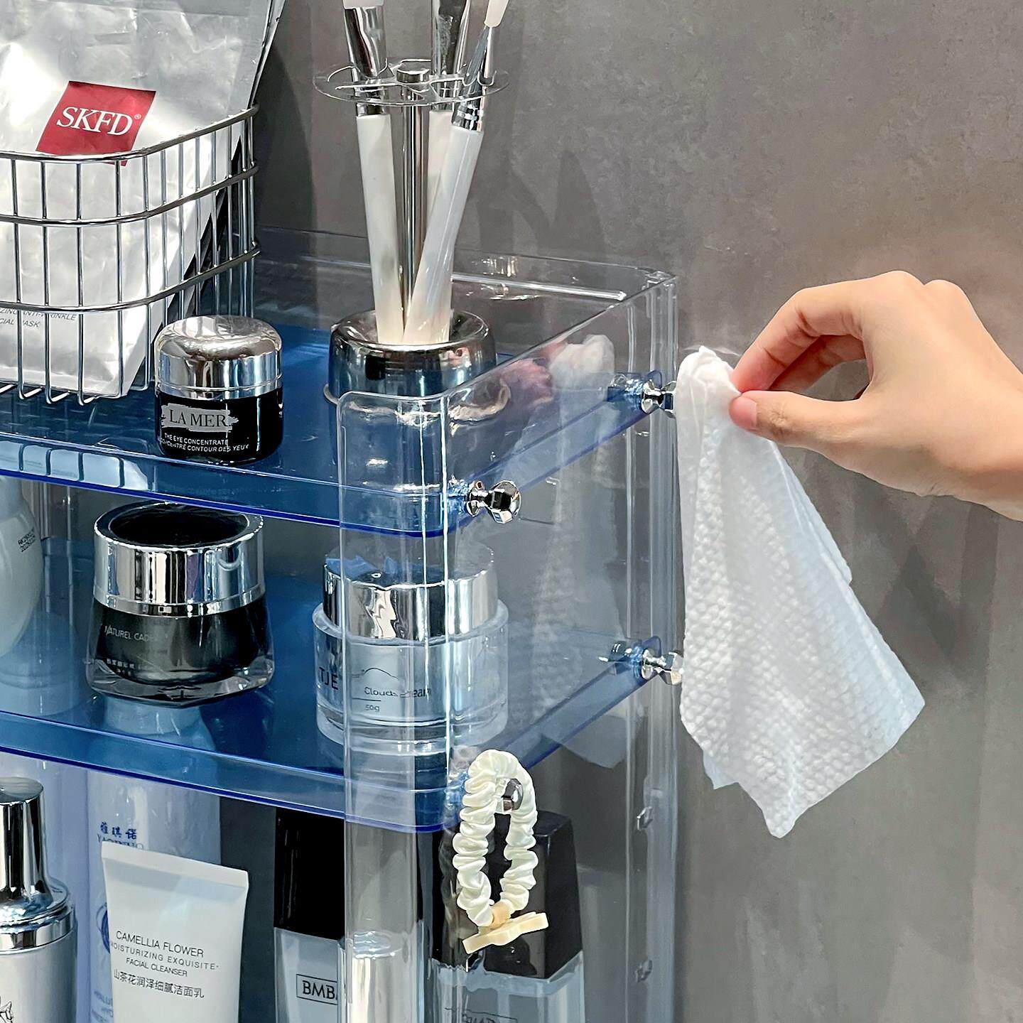 透蓝色台面明层置物品架分浴室洗手盆高级护肤1化妆品调节收纳架