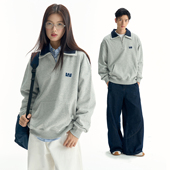 TGWALL「时遇」双层翻领复古POLO领拉链撞色刺绣宽松套头情侣卫衣