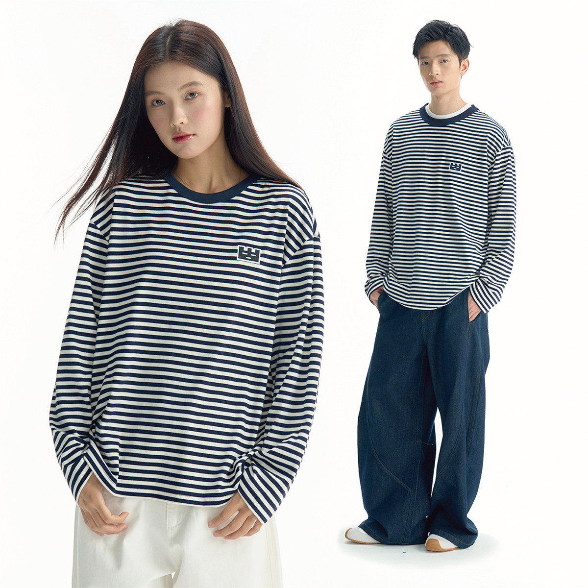 TGAWLL「星星薯条」春季慵懒撞色条纹打底衫简约情侣长袖T恤男女