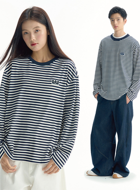TGAWLL「星星薯条」春秋撞色条纹打底衫简约情侣长袖T恤男女
