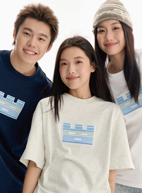 TGWALL「溯源小方块」贴布十字绣花宽松情侣纯棉短袖T恤男女上衣