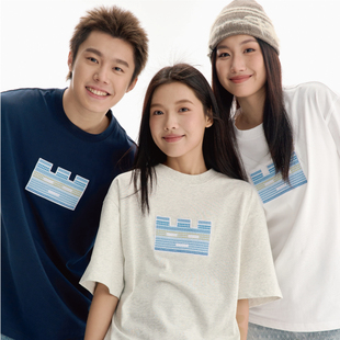 TGWALL「溯源小方块」贴布十字绣花宽松情侣纯棉短袖 T恤男女上衣