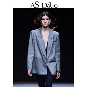 手工流苏边宽松高级感气质时尚 DALIO灰色西装 精纺羊毛西服外套