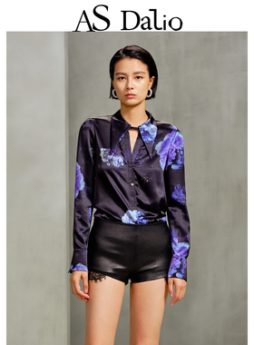 【赵雅芝同款】AS DALIO法式复古油画真丝印花衬衫艺术气质上衣女