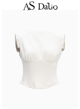 AS DALIO春夏无袖飞袖鱼骨修身打底女士米白色基础百搭短款上衣