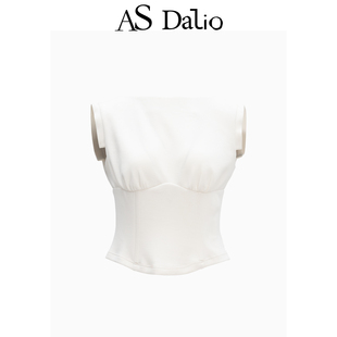 AS DALIO春夏无袖飞袖鱼骨修身打底女士米白色基础百搭短款上衣