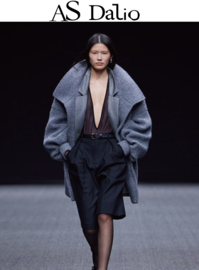 博主同款｜AS DALIO灰色纹理羊毛廓形大衣显瘦韩系显白气质简约女