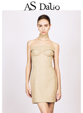 AS DALIO硬挺编织抹胸连衣裙修身收腰立体翻折抹胸裙优雅气质短裙