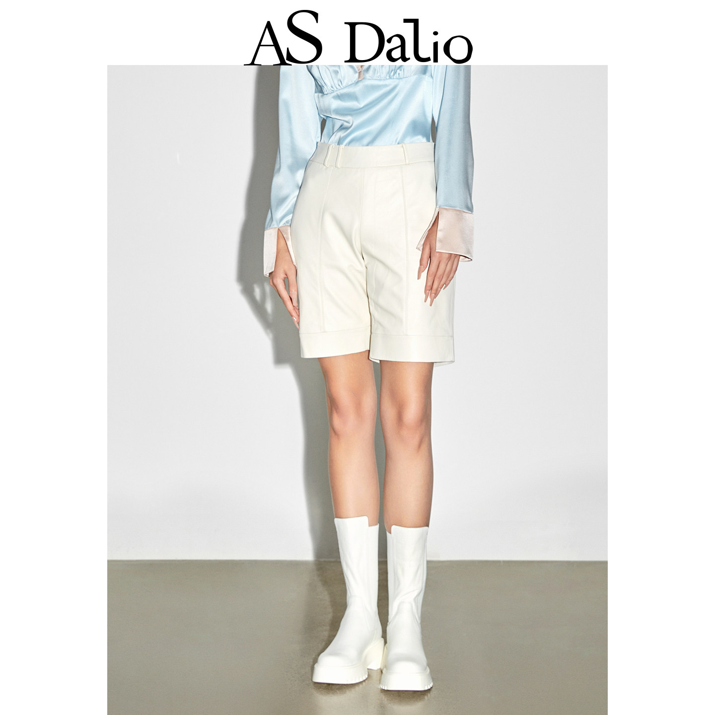 AS DALIO设计师款真丝原创内里印花皮裤小羊皮米白色女士真皮短裤,女装/女士精品,休闲裤,淘宝优惠券,粉丝福利购,淘宝优惠卷