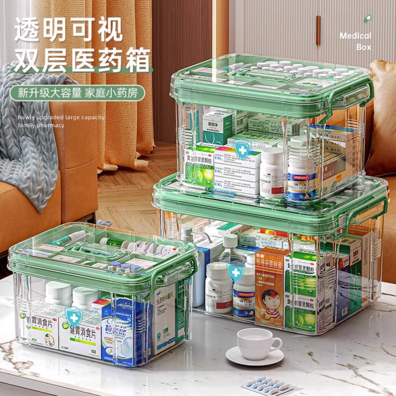 家用药箱收纳盒大容量家庭装婴儿童医疗箱便携式急救箱透明装药品