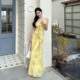 小可wiwi法式 气质海边度假风长裙子 爆款 荷叶边黄色连衣裙女款 夏季