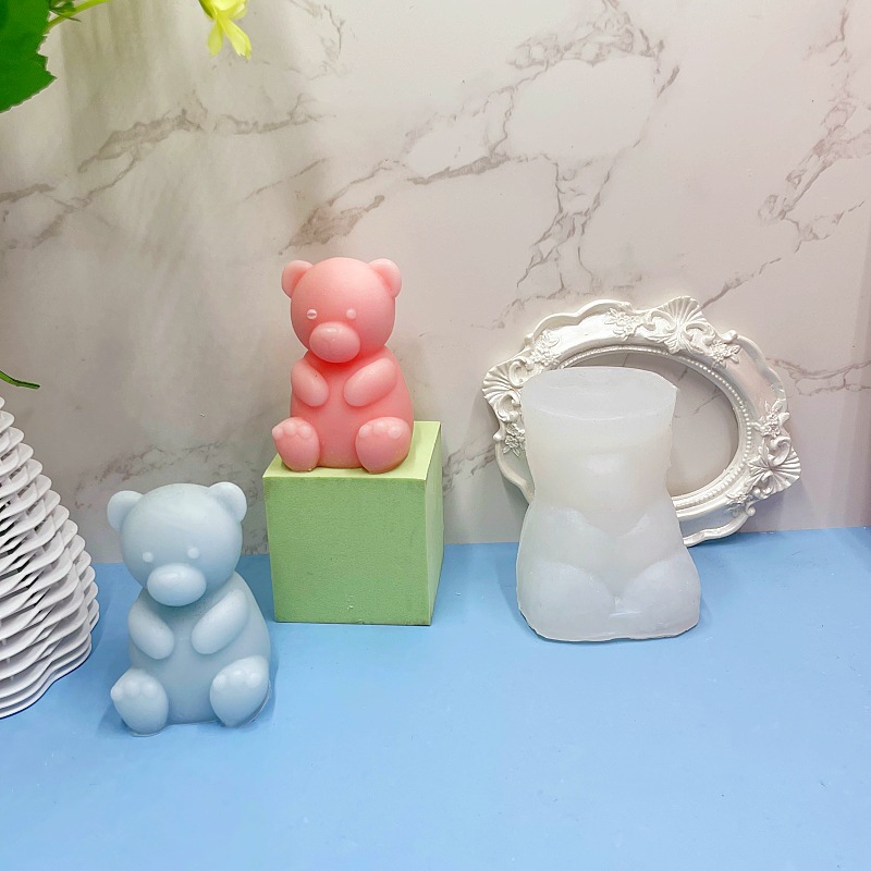 坐姿熊香薰蜡烛硅胶模具DIY小熊蛋糕烘焙装饰模具坐立熊手工皂模
