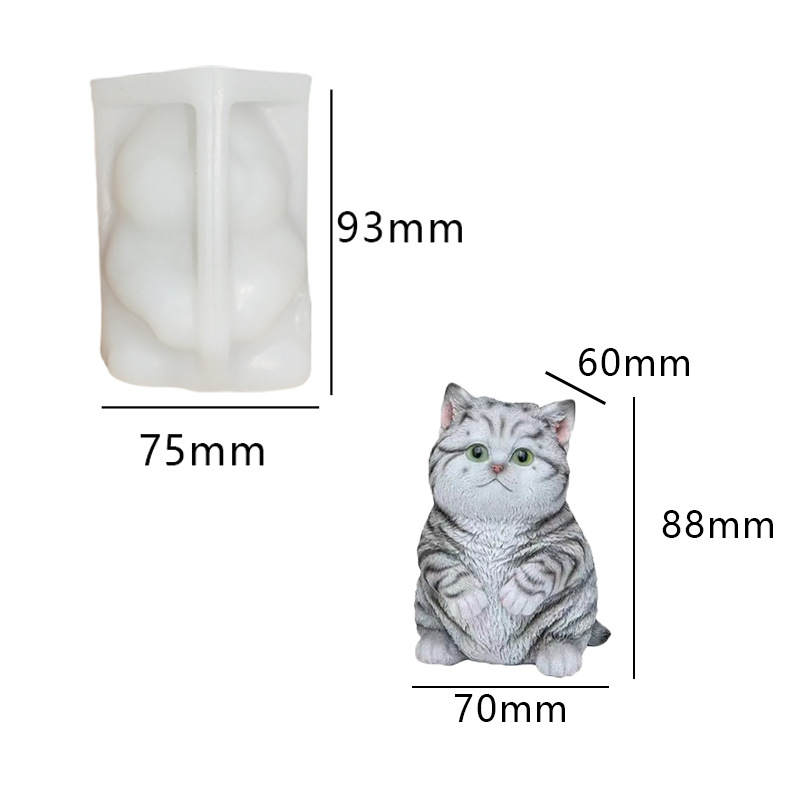 立体小肥猫硅胶模具DIY手工皂香薰蜡烛扩香石膏家居摆件动物模具