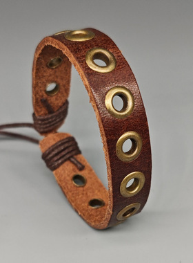 抽绳流行可调做旧复古民族汽眼手链男士编织手环小众