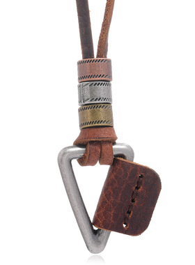 棕色简约欧美风潮男项链个性古风嘻哈吊坠皮绳项链男士小众