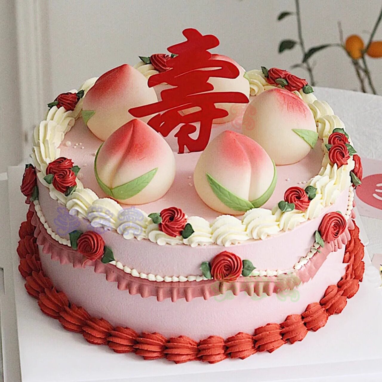 老年人款祝寿生日蛋糕装饰 贺寿桃星长辈80岁大寿 老奶奶爷爷摆件