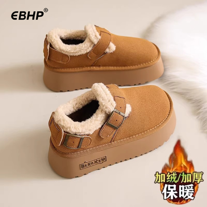 时尚厚底增高雪地靴女款2024新款冬季毛毛鞋加绒加厚保暖勃肯棉鞋