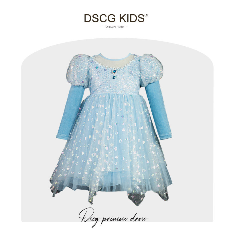 艾莎公主裙春秋女童爱沙新款迪斯尼儿童爱莎生日礼服蓬蓬网纱裙子