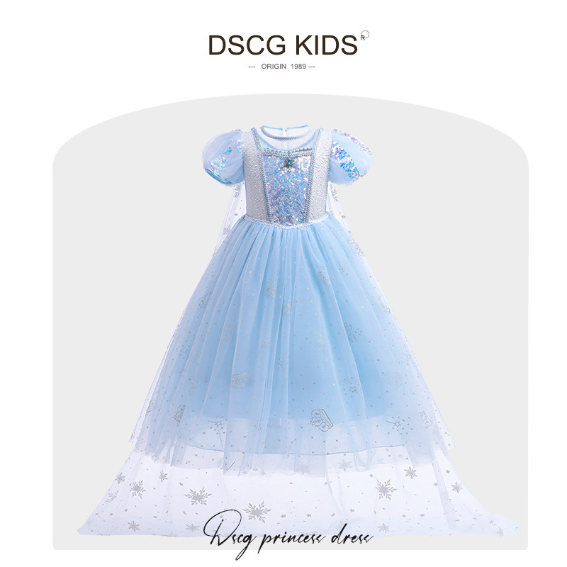 品牌艾莎公主裙夏季女童爱莎裙子新款正版迪士尼爱沙礼服连衣裙子
