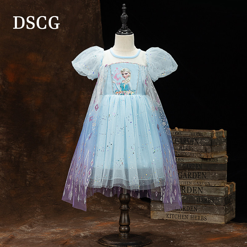艾莎冰雪奇缘爱莎公主裙女童夏装正版迪士尼儿童生日爱沙连衣裙子