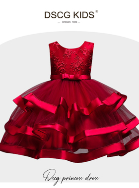 女童礼服公主裙2025夏季新款儿童生日蓬蓬裙白色红色小女孩演出服