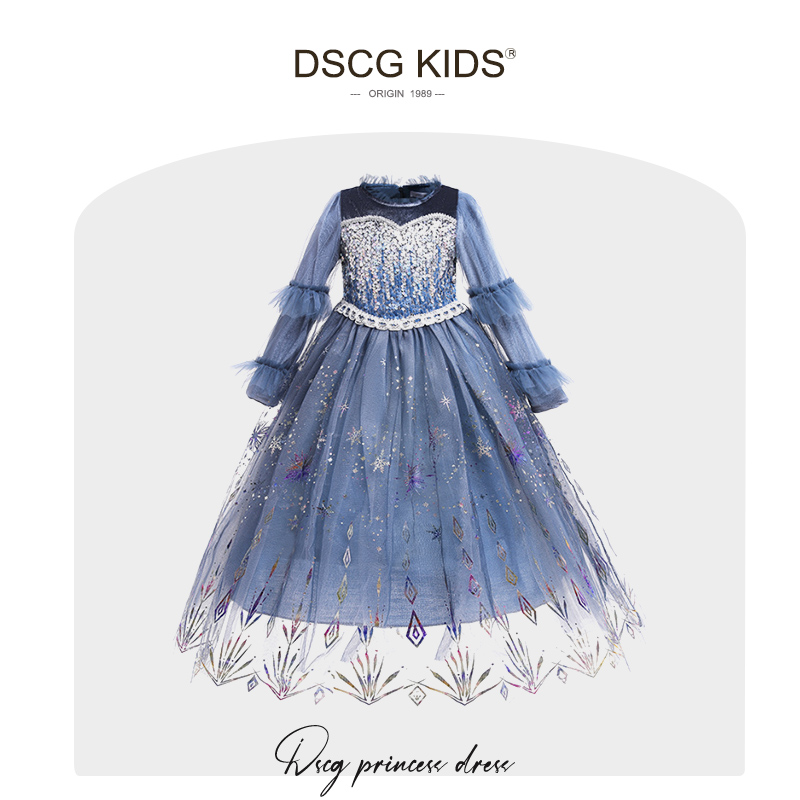 【品牌】女童丝绒爱莎公主裙春秋